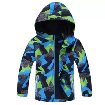 Детская непромокаемая куртка с капюшоном для мальчиков, пальто с капюшоном и камуфляжным принтом в стиле граффити для мальчиков, пальто на молнии 110