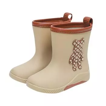 Детская непромокаемая обувь с изображением медведя, нескользящие, износостойкие, непромокаемые сапоги, теплая обувь для воды с мягкой подкладкой, резиновая обувь для маленьких детей 26 бежевый