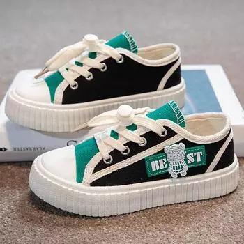 Детская нескользящая износостойкая модная легкая спортивная и досуговая обувь с низким верхом из парусины вулканизированная обувь 26 чёрный