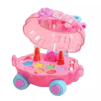 Детская нетоксичная косметика, косметические игрушки, ролевые игры для девочек, принцесса для путешествий, маленькая тележка с тыквой, набор коробок для макияжа 17*13*12cm розовый