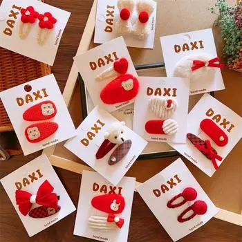 Детская новогодняя шпилька в китайском стиле Hanfu, головной убор с красным бантом, заколка для волос, макияж