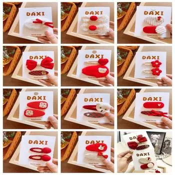 Детская новогодняя шпилька в китайском стиле Hanfu, головной убор с красным бантом, заколка для волос, макияж