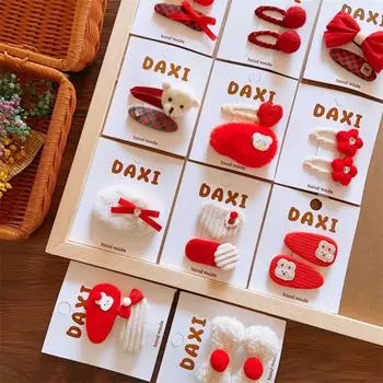 Детская новогодняя шпилька в китайском стиле, аксессуары для волос, красный бант, заколка для волос, макияж