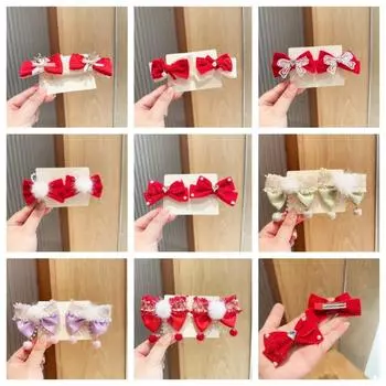 Детская новогодняя шпилька в китайском стиле, аксессуары для волос, красный бант, заколка для волос, макияж