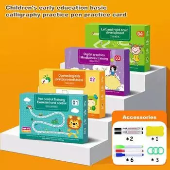 Детская обучающая книга по управлению ручкой с 8 ручками и ластиком, многоразовая, для дошкольников, для раннего образования, для обведения линий, для малышей, для мальчиков и девочек, подарок зелёный