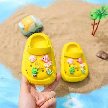 Детская обувь Baotou Hole, летняя обувь для мальчиков и девочек, нескользящая мягкая подошва, для малышей и двоих, детские классные летние тапочки 13cm жёлтый