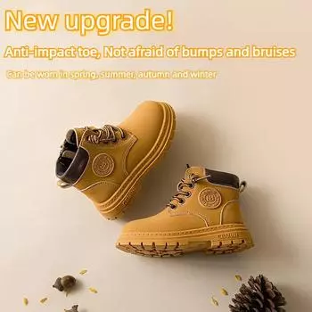 Детская обувь Ботинки для девочек, мальчиков, осень и зима, детские, маленькие желтые ботинки, детские ботинки Martin 16 серый