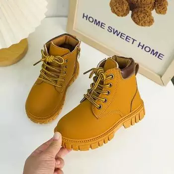 Детская обувь Ботинки для девочек Повседневные универсальные кожаные ботинки для мальчиков Весна Осень Модные детские ботильоны Весна Осень Нескользящие 26 чёрный