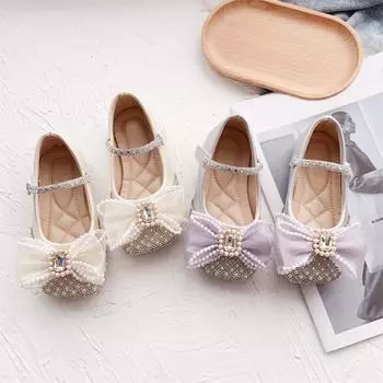 Детская обувь, детская обувь для девочек на мягкой подошве с милым бриллиантовым бантом 26