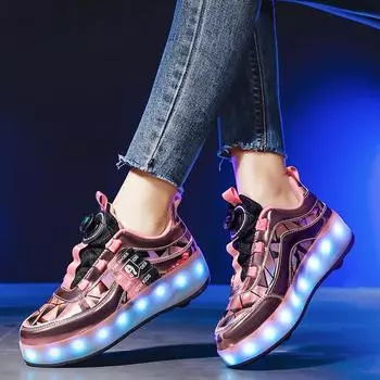 Детская обувь для бегства, четырехколесная, со светодиодной подсветкой, светящаяся обувь, уменьшающаяся, спортивная обувь для бегства, студенческая обувь с роликами, Yo 30