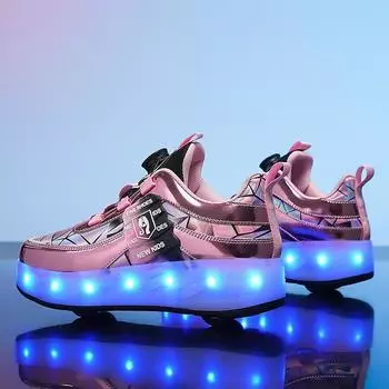 Детская обувь для бегства, четырехколесная, со светодиодной подсветкой, светящаяся обувь, уменьшающаяся, спортивная обувь для бегства, студенческая обувь с роликами, Yo 30