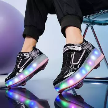 Детская обувь для бегунов, ученические роликовые коньки с подсветкой, дышащие роликовые коньки для девочек, деформированная обувь с двойными колесами 29