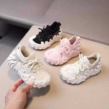 Детская обувь для детей 1-8 лет, длина стопы 13-18 см, сетчатая дышащая спортивная обувь, нескользящие носки, обувь 21 розовый