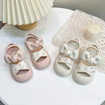 Детская обувь для девочек на мягкой подошве, повседневная обувь, модная обувь для принцесс, новые нескользящие пляжные туфли, сандалии для девочек в форме банта Sandlias 15 insole13cm бежевый