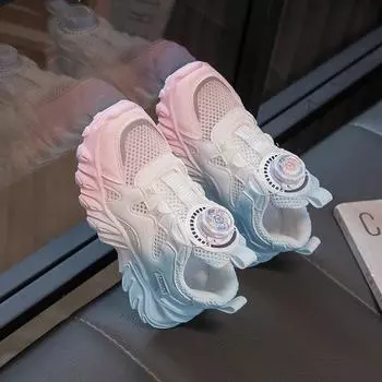 Детская обувь для девочек, повседневная белая новая спортивная обувь для мальчиков, модные школьные детские кроссовки для бега с поворотной пряжкой, легкие дышащие кроссовки 26 зелёный