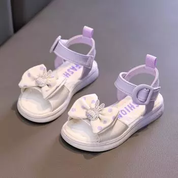 Детская обувь для девочек, повседневная обувь на мягкой подошве, модная обувь принцессы, новая пляжная обувь с бриллиантами, сандалии в форме банта для девочек, Sandlias 26 розовый