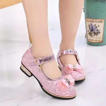 Детская обувь для девочек с бантом и жемчугом, кружевная кружевная обувь принцессы Crytal 28 золотой