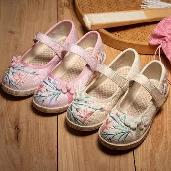 Детская обувь для девочек в китайском национальном стиле, повседневная вышивка принцессы, обувь ханьфу, модная, милая, детская, тканевая обувь для выступлений 25 розовый