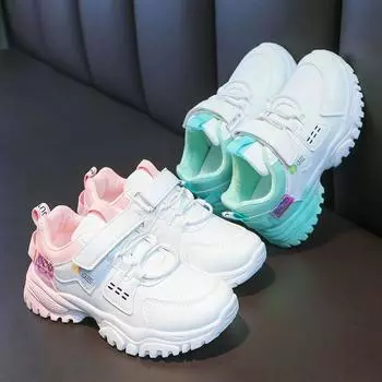 Детская обувь для девочек, весна-осень 2023, новая дышащая повседневная обувь, белая спортивная обувь для девочек, маленькие белые туфли 26 зелёный