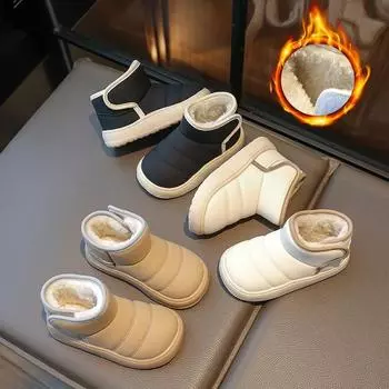 Детская обувь для девочек, зимние сапоги, зимняя мягкая обувь для маленьких девочек, меховая детская обувь для мальчиков, кожаная обувь, нескользящие короткие сапоги 21 бежевый