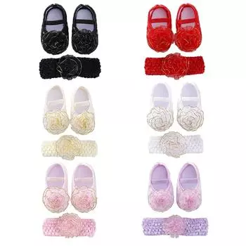Детская обувь для крещения, кружевная обувь для маленьких девочек, милая детская мягкая обувь для детей 0–18 месяцев с лентой для волос S