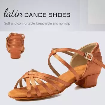 Туфли для латиноамериканских танцев на низком каблуке для детей, девочек, женщин, с мягкой подошвой, танцевальные туфли для танго, сальсы, бальных танцев, на каблуке 3,5 см 35 коричневый