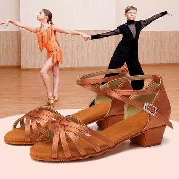 Детская обувь для латинских танцев для женщин и взрослых, для детей и девочек, мягкая подошва для танцев 34 бежевый
