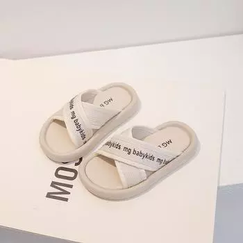 Детская обувь для мальчиков, универсальная, однотонная, с открытым носком, модная, детская, классическая, для девочек, тапочки в корейском стиле, лето 2024, новые, мягкие 21 бежевый