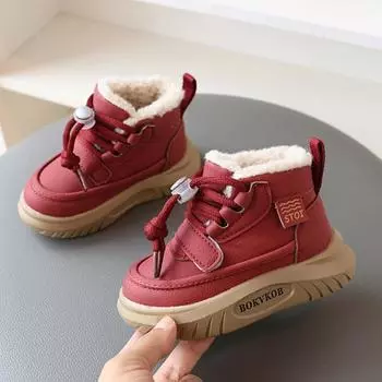 Детская обувь для мальчиков, зимние новые стильные зимние сапоги, модная обувь на толстой подошве для младенцев, удобные универсальные хлопковые плюшевые сапоги для девочек 21 чёрный