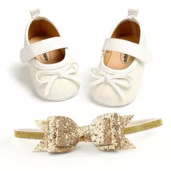 Детская обувь для маленьких мальчиков и девочек, нескользящая обувь на мягкой подошве, обувь для кроватки, комплект из двух предметов с повязкой на голову, 0–18 месяцев L