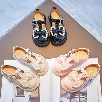 Детская обувь для школьников, повседневная, универсальная, кожаная обувь, нескользящая, мягкая подошва, вечерние платья, милые туфли для девочек-принцесс Zapatos Nia 21insole13.5cm чёрный