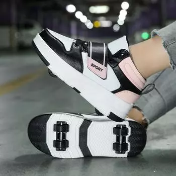 Детская обувь для юниоров на роликовых коньках, детские кроссовки на четырех колесах, обувь на колесах для мальчиков и девочек, повседневная обувь для взрослых 35