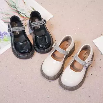 Детская обувь для выступлений, кожаные туфли для девочек на вечеринку, свадьбу, модные детские туфли принцессы со стразами, весна-осень 2024, новинка 26 чёрный