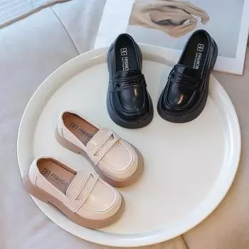 Детская обувь для выступлений, модная кожаная обувь для девочек на вечеринку, свадьбу, простые детские мокасины, универсальные, весна-осень 23 чёрный