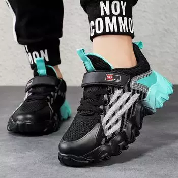 Детская обувь Дышащая обувь для мальчиков Весенняя и осенняя детская спортивная обувь для больших детей Обувь для мальчиков с летающими плетениями 35