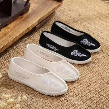 Детская обувь Hanfu в древнем стиле, обувь с вышивкой для девочек, в китайском стиле, благоприятные облака для мальчиков, древняя костюмная обувь для выступлений, 24-44 44 белый