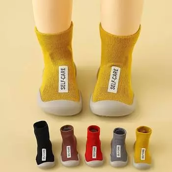 Детская обувь и носки, нескользящая резиновая подошва, носки для новорожденных, детские носки с героями мультфильмов, детская обувь и носки, обувь 18-19 жёлтый