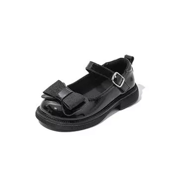 Детская обувь из натуральной кожи на весну и осень, детская обувь в британском стиле с бантом, спортивная обувь с мягкой подошвой для школьников 21 чёрный