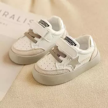 Детская обувь, кожаная обувь из микрофибры для маленьких мальчиков, босоножки со звездой на мягкой подошве для девочек, уличные теннисные модные детские кроссовки 25 чёрный