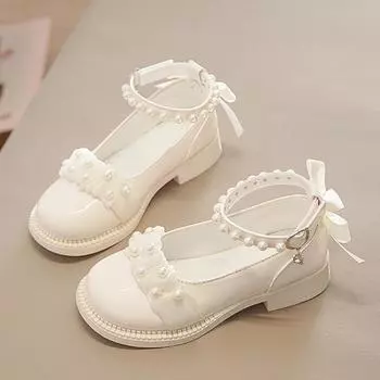 Детская обувь, кожаные туфли для девочек, весенне-осенняя мода, туфли принцессы на мягкой подошве, школьная обувь для детей и девочек среднего и старшего возраста 26 белый