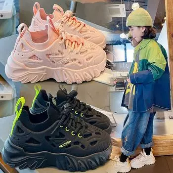 Детская обувь Кроссовки для мальчиков и девочек Весна и осень Новые сетчатые дышащие кроссовки Износостойкие повседневные кроссовки с мягкой подошвой 26 чёрный