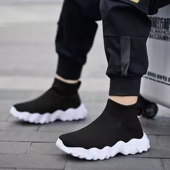 Детская обувь, кроссовки для мальчиков, модная вязаная обувь с высоким берцем, удобная повседневная спортивная теннисная обувь для бега для девочек 30 жёлтый