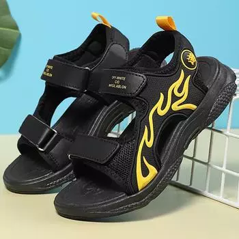 Детская обувь, летние сандалии с волшебной наклейкой, дышащие повседневные модные сандалии для мальчиков 28 красный/чёрный