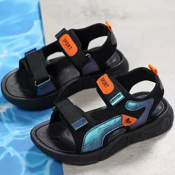 Детская обувь, летние сандалии с волшебной наклейкой, дышащие повседневные модные сандалии для мальчиков 28 оранжевый/чёрный