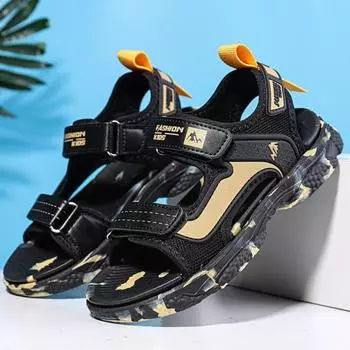 Детская обувь, летние сандалии с волшебной наклейкой, дышащие повседневные модные сандалии для мальчиков 28 чёрный/зелёный