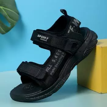 Детская обувь, летние волшебные сандалии с наклейками, дышащие повседневные модные сандалии для мальчиков 28–40 лет 28 чёрный