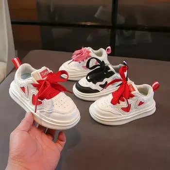 Детская обувь Love Board, осенняя мода, кожаные кроссовки для девочек, повседневная обувь для мальчиков и девочек среднего и младшего возраста 21 красный