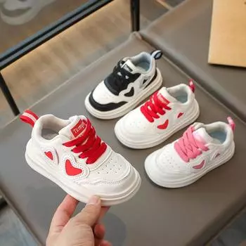 Детская обувь Love Plate, модная осенняя кожаная спортивная обувь для девочек, повседневная обувь для мальчиков и девочек 21 красный