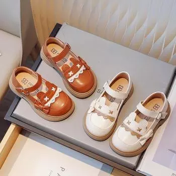 Детская обувь Милая мультяшная кожаная обувь с кроликом Универсальные праздничные платья для девочек Модные мокасины для девочек Обувь Zapatos 23insole14.8cm бежевый