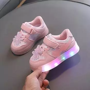 Детская обувь, модные повседневные кроссовки, детская обувь для девочек, светящаяся обувь, дышащая, легкая, с мягкой подошвой, для малышей 21 розовый
